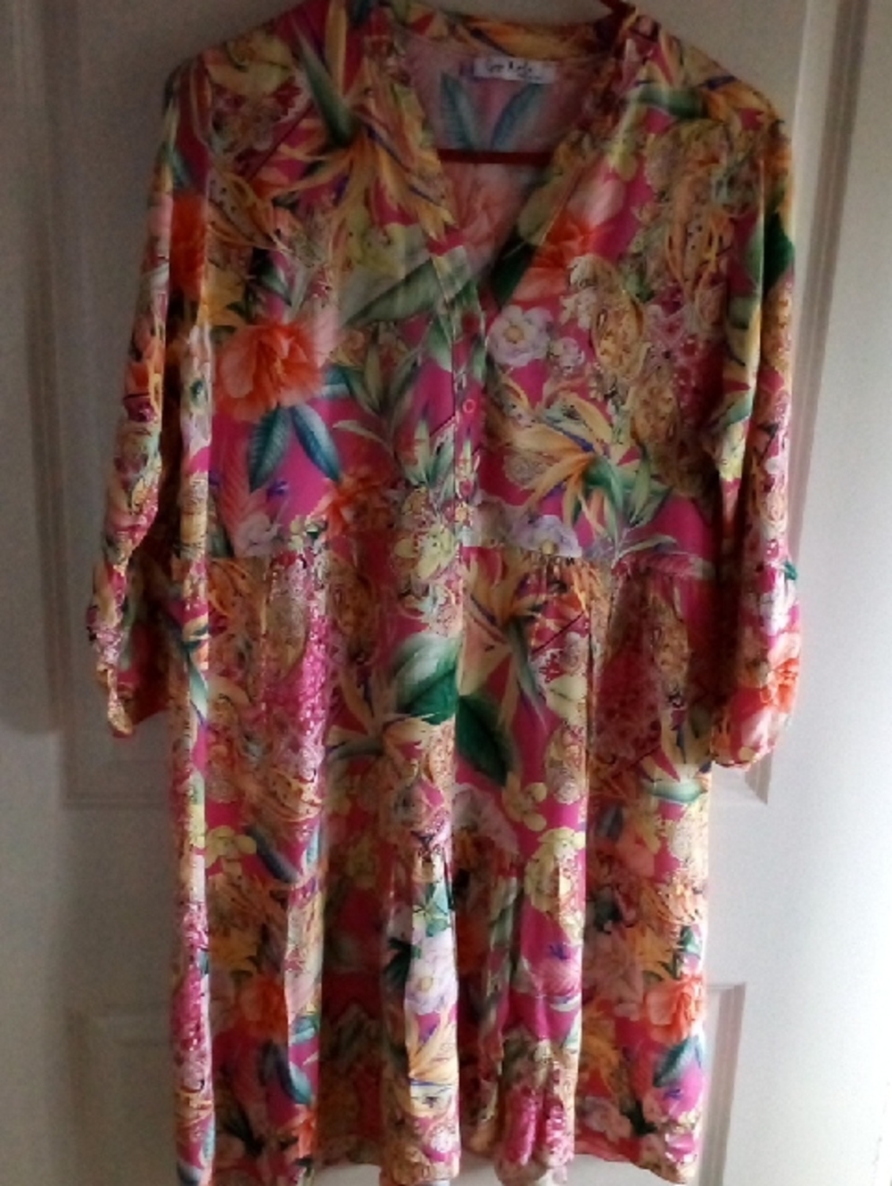 Floral Pink Tropical Mini Dress - Lightweight Button Front